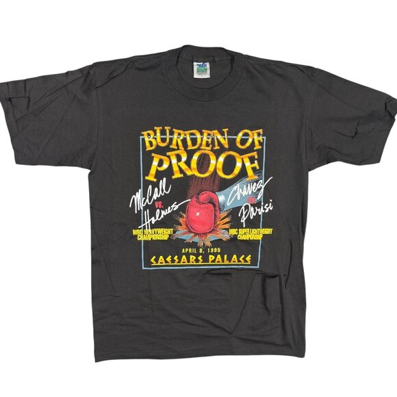 Vintage 90s Burden of Proof Boxing Promo Tee Single Stitch THRASHED USA Large - Picture 1 of 12